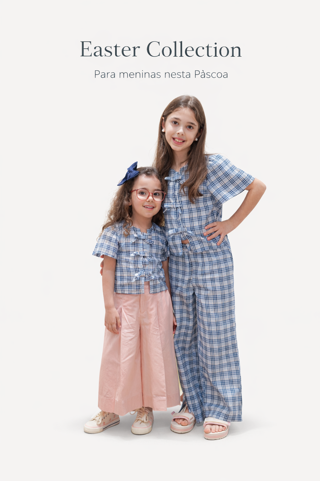 Blusa de algodão com xadrez e laços decorativos
