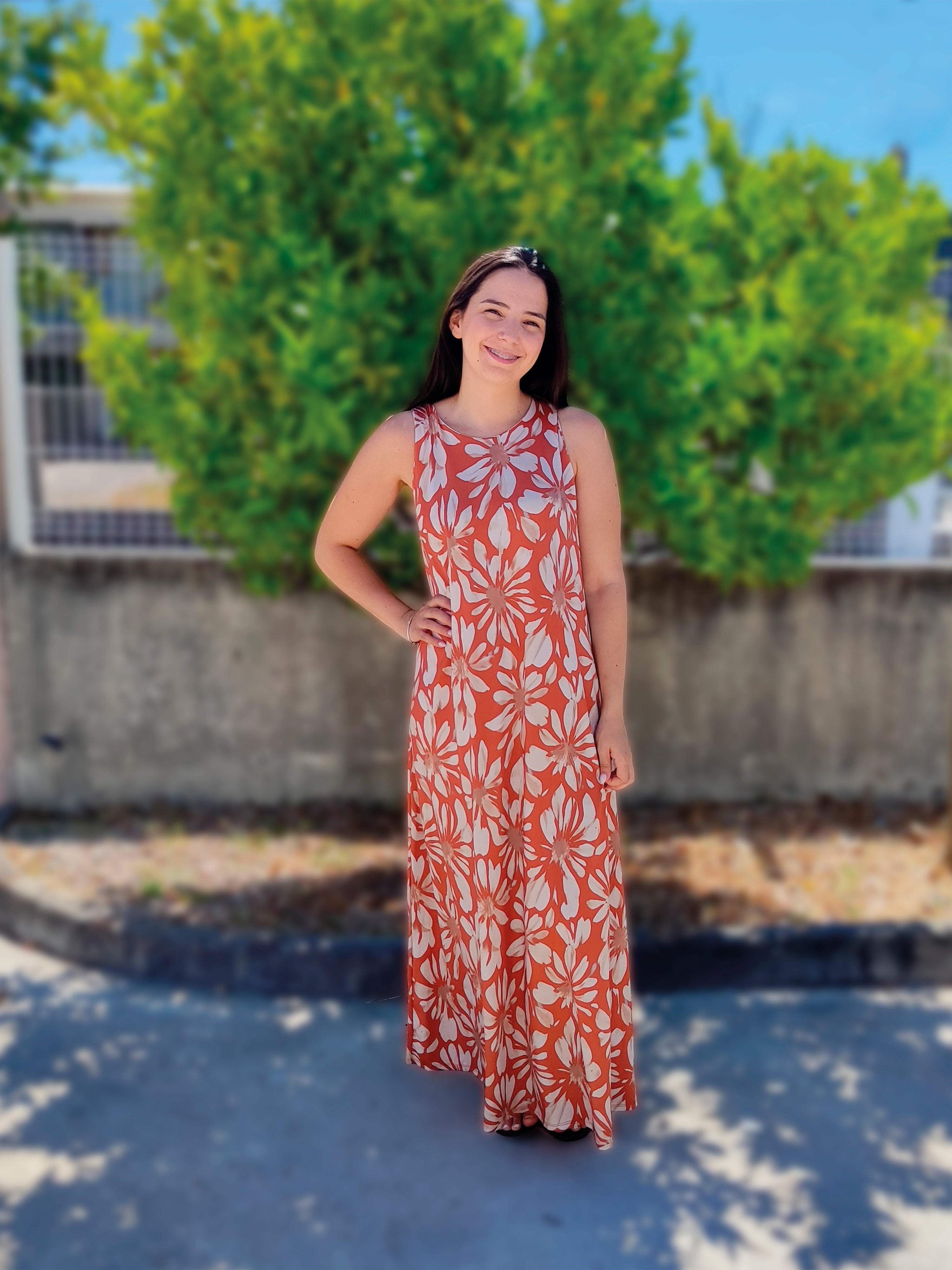 Vestido Comprido Malha Fria Margaridas