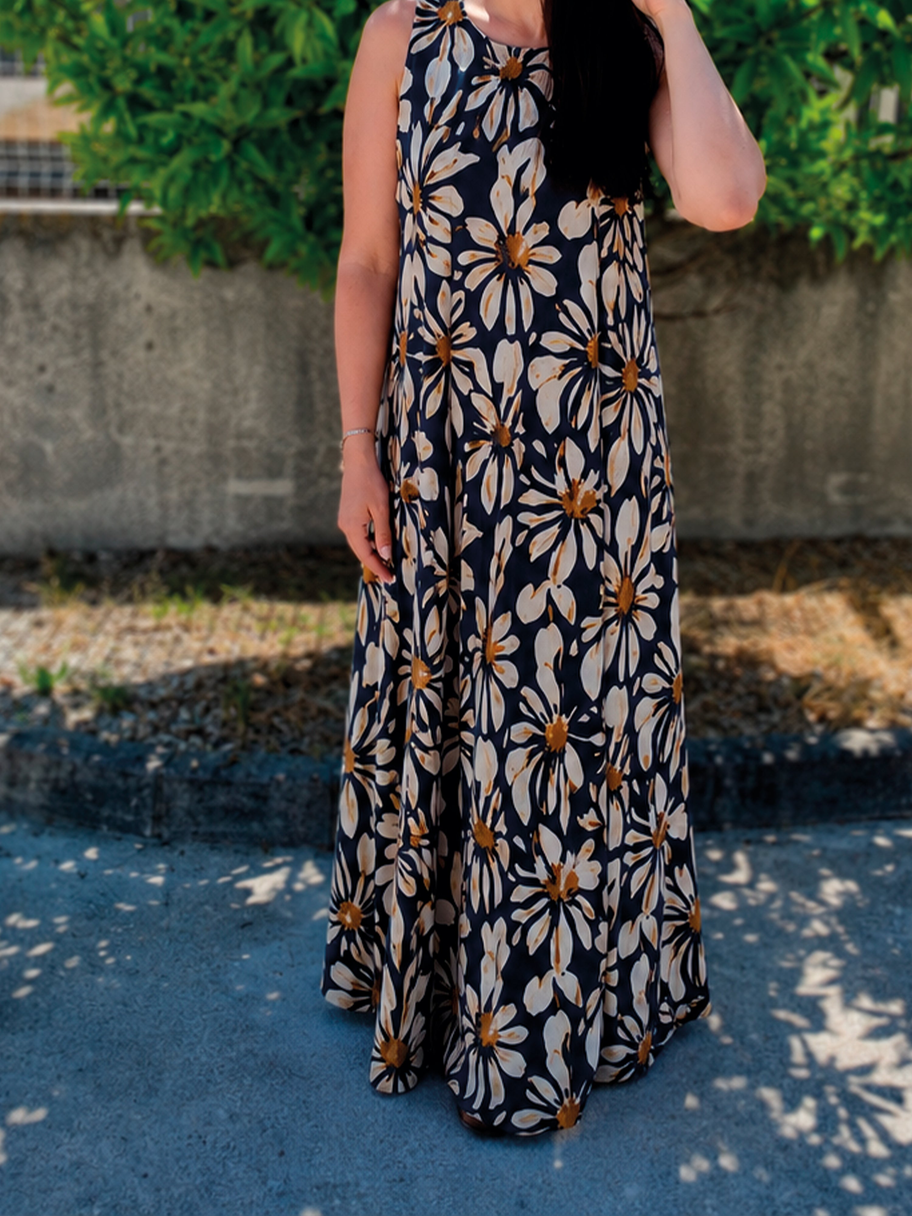 Vestido Comprido Malha Fria Margaridas