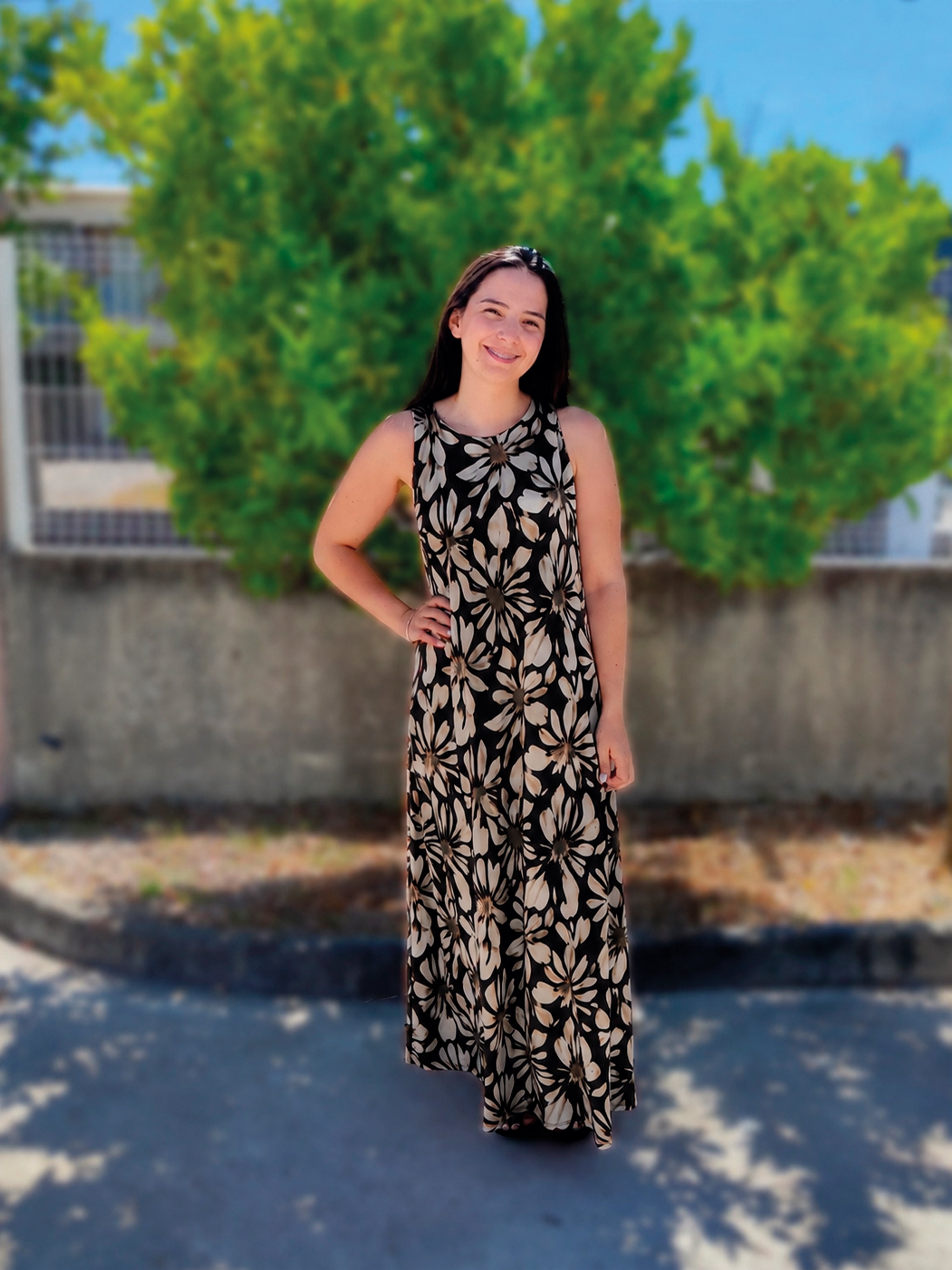 Vestido Comprido Malha Fria Margaridas